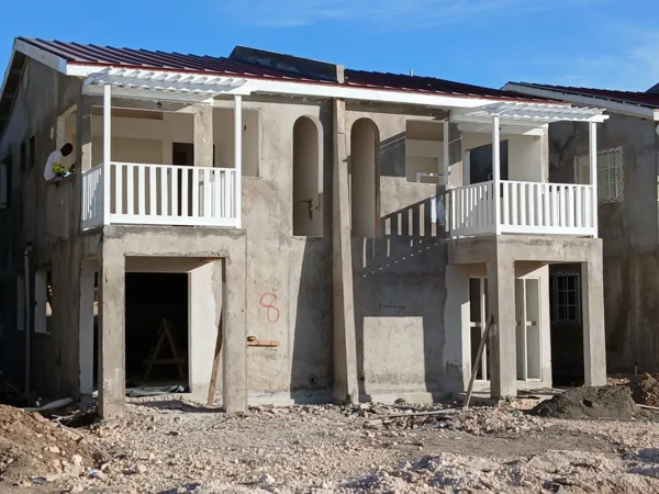 Housing units — masonry and balcony details — HAJ Housing Development, 3 North, Portmore, St. Catherine